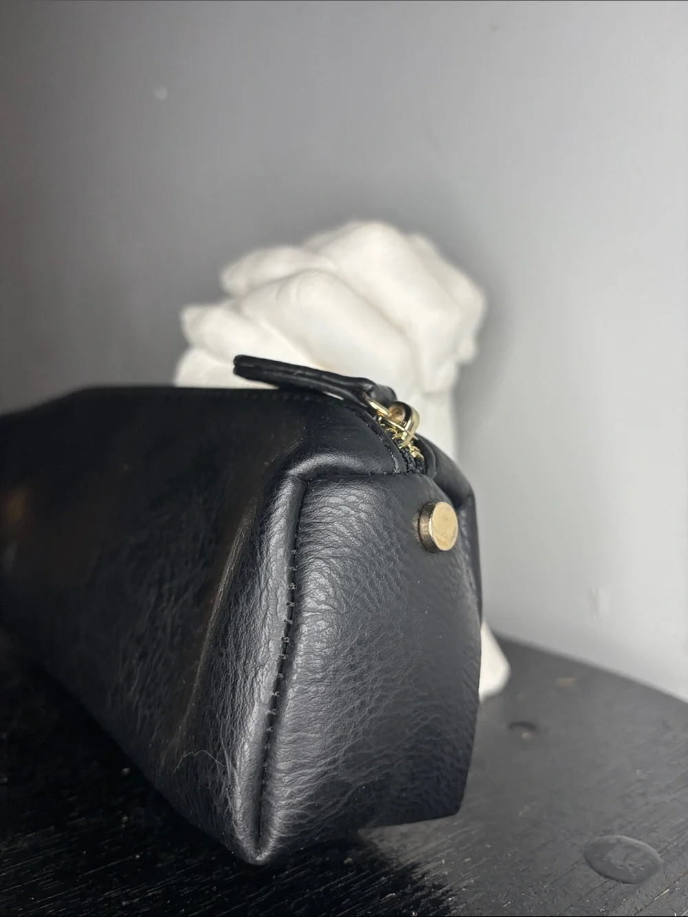 Vintage Neiman Marcus Black Leather Cosmetic Zip Pouch
